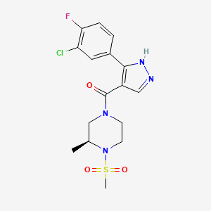 molecular formula C16H18ClFN4O3S B7682149 [5-(3-chloro-4-fluorophenyl)-1H-pyrazol-4-yl]-[(3S)-3-methyl-4-methylsulfonylpiperazin-1-yl]methanone 