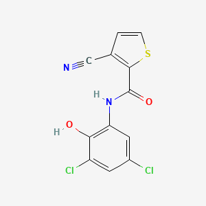 molecular formula C12H6Cl2N2O2S B7682166 3-cyano-N-(3,5-dichloro-2-hydroxyphenyl)thiophene-2-carboxamide 