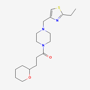 molecular formula C18H29N3O2S B7682240 1-[4-[(2-Ethyl-1,3-thiazol-4-yl)methyl]piperazin-1-yl]-3-(oxan-2-yl)propan-1-one 