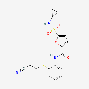 molecular formula C17H17N3O4S2 B7682270 N-[2-(2-cyanoethylsulfanyl)phenyl]-5-(cyclopropylsulfamoyl)furan-2-carboxamide 