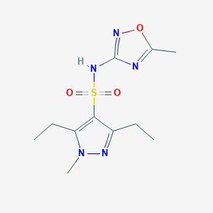 molecular formula C11H17N5O3S B7682319 3,5-diethyl-1-methyl-N-(5-methyl-1,2,4-oxadiazol-3-yl)pyrazole-4-sulfonamide 