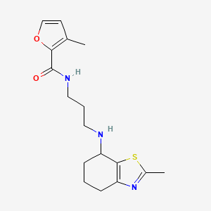 molecular formula C17H23N3O2S B7682323 3-methyl-N-[3-[(2-methyl-4,5,6,7-tetrahydro-1,3-benzothiazol-7-yl)amino]propyl]furan-2-carboxamide 
