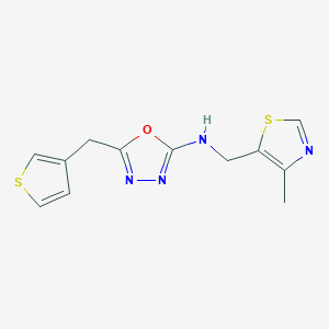 molecular formula C12H12N4OS2 B7682357 N-[(4-methyl-1,3-thiazol-5-yl)methyl]-5-(thiophen-3-ylmethyl)-1,3,4-oxadiazol-2-amine 