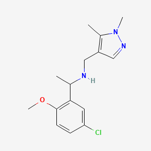 molecular formula C15H20ClN3O B7682362 1-(5-chloro-2-methoxyphenyl)-N-[(1,5-dimethylpyrazol-4-yl)methyl]ethanamine 