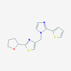 molecular formula C15H15N3OS2 B7682367 2-(Oxolan-2-yl)-4-[(2-thiophen-2-ylimidazol-1-yl)methyl]-1,3-thiazole 