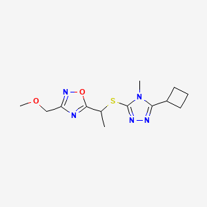 molecular formula C13H19N5O2S B7682437 5-[1-[(5-Cyclobutyl-4-methyl-1,2,4-triazol-3-yl)sulfanyl]ethyl]-3-(methoxymethyl)-1,2,4-oxadiazole 