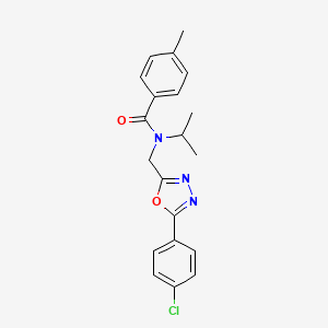 molecular formula C20H20ClN3O2 B7682492 N-[[5-(4-chlorophenyl)-1,3,4-oxadiazol-2-yl]methyl]-4-methyl-N-propan-2-ylbenzamide 