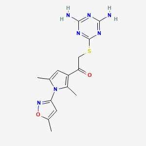 molecular formula C15H17N7O2S B7682500 2-[(4,6-Diamino-1,3,5-triazin-2-yl)sulfanyl]-1-[2,5-dimethyl-1-(5-methyl-1,2-oxazol-3-yl)pyrrol-3-yl]ethanone 