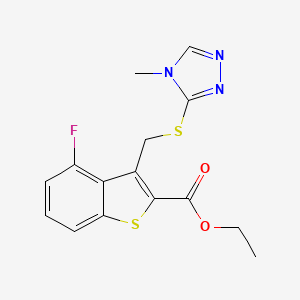 molecular formula C15H14FN3O2S2 B7682510 Ethyl 4-fluoro-3-[(4-methyl-1,2,4-triazol-3-yl)sulfanylmethyl]-1-benzothiophene-2-carboxylate 