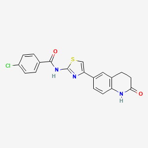 molecular formula C19H14ClN3O2S B7682531 4-chloro-N-[4-(2-oxo-3,4-dihydro-1H-quinolin-6-yl)-1,3-thiazol-2-yl]benzamide 