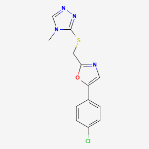 molecular formula C13H11ClN4OS B7682565 5-(4-Chlorophenyl)-2-[(4-methyl-1,2,4-triazol-3-yl)sulfanylmethyl]-1,3-oxazole 