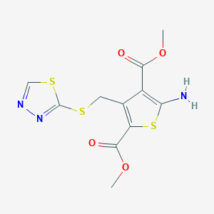 molecular formula C11H11N3O4S3 B7682567 Dimethyl 5-amino-3-(1,3,4-thiadiazol-2-ylsulfanylmethyl)thiophene-2,4-dicarboxylate 