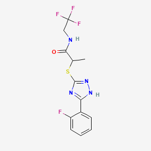 molecular formula C13H12F4N4OS B7682596 2-[[5-(2-fluorophenyl)-1H-1,2,4-triazol-3-yl]sulfanyl]-N-(2,2,2-trifluoroethyl)propanamide 