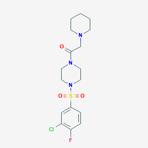 molecular formula C17H23ClFN3O3S B7682598 1-[4-(3-Chloro-4-fluorophenyl)sulfonylpiperazin-1-yl]-2-piperidin-1-ylethanone 