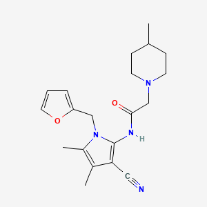 molecular formula C20H26N4O2 B7682635 N-[3-cyano-1-(furan-2-ylmethyl)-4,5-dimethylpyrrol-2-yl]-2-(4-methylpiperidin-1-yl)acetamide 