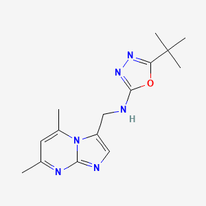 molecular formula C15H20N6O B7682650 5-tert-butyl-N-[(5,7-dimethylimidazo[1,2-a]pyrimidin-3-yl)methyl]-1,3,4-oxadiazol-2-amine 