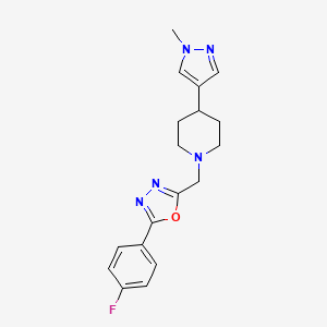 2-(4-Fluorophenyl)-5-[[4-(1-methylpyrazol-4-yl)piperidin-1-yl]methyl]-1,3,4-oxadiazole