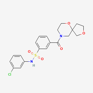 molecular formula C20H21ClN2O5S B7682707 N-(3-chlorophenyl)-3-(2,6-dioxa-9-azaspiro[4.5]decane-9-carbonyl)benzenesulfonamide 