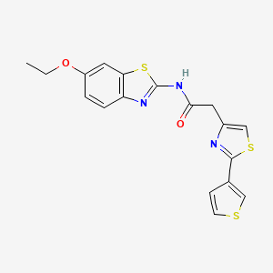 molecular formula C18H15N3O2S3 B7682743 N-(6-ethoxy-1,3-benzothiazol-2-yl)-2-(2-thiophen-3-yl-1,3-thiazol-4-yl)acetamide 