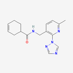 molecular formula C16H19N5O B7682820 N-[[6-methyl-2-(1,2,4-triazol-1-yl)pyridin-3-yl]methyl]cyclohex-3-ene-1-carboxamide 