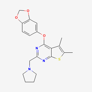 molecular formula C20H21N3O3S B7682853 4-(1,3-Benzodioxol-5-yloxy)-5,6-dimethyl-2-(pyrrolidin-1-ylmethyl)thieno[2,3-d]pyrimidine 