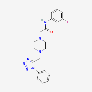 molecular formula C20H22FN7O B7682866 N-(3-fluorophenyl)-2-[4-[(1-phenyltetrazol-5-yl)methyl]piperazin-1-yl]acetamide 