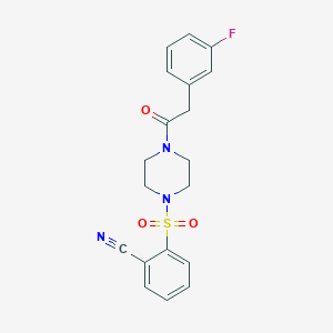 molecular formula C19H18FN3O3S B7682900 2-[4-[2-(3-Fluorophenyl)acetyl]piperazin-1-yl]sulfonylbenzonitrile 