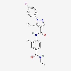 molecular formula C22H23FN4O2 B7683167 5-ethyl-N-[4-(ethylcarbamoyl)-2-methylphenyl]-1-(4-fluorophenyl)pyrazole-4-carboxamide 