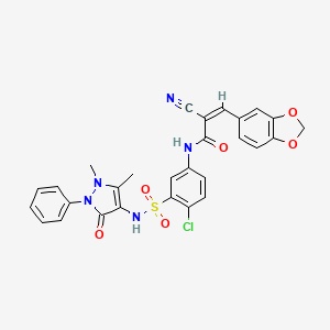molecular formula C28H22ClN5O6S B7683547 (Z)-3-(1,3-benzodioxol-5-yl)-N-[4-chloro-3-[(1,5-dimethyl-3-oxo-2-phenylpyrazol-4-yl)sulfamoyl]phenyl]-2-cyanoprop-2-enamide 