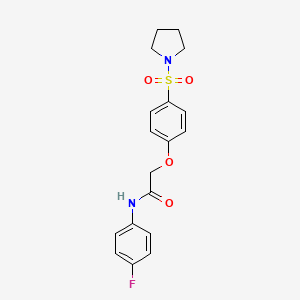 molecular formula C18H19FN2O4S B7683625 N-(4-fluorophenyl)-2-(4-(pyrrolidin-1-ylsulfonyl)phenoxy)acetamide 