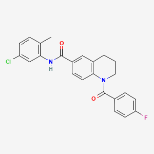 molecular formula C24H20ClFN2O2 B7683678 N-(5-chloro-2-methylphenyl)-1-(4-fluorobenzoyl)-1,2,3,4-tetrahydroquinoline-6-carboxamide 