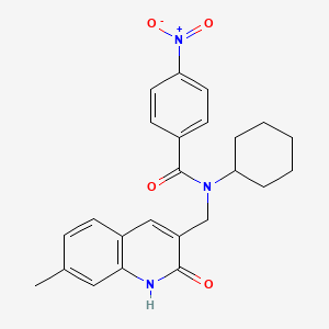 molecular formula C24H25N3O4 B7683721 N-cyclohexyl-N-((2-hydroxy-7-methylquinolin-3-yl)methyl)-4-nitrobenzamide 