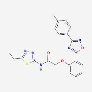 molecular formula C21H19N5O3S B7683745 N-(5-ethyl-1,3,4-thiadiazol-2-yl)-2-(2-(3-(p-tolyl)-1,2,4-oxadiazol-5-yl)phenoxy)acetamide 