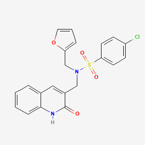 molecular formula C21H17ClN2O4S B7683760 4-chloro-N-(furan-2-ylmethyl)-N-((2-hydroxyquinolin-3-yl)methyl)benzenesulfonamide 