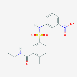 molecular formula C16H17N3O5S B7683776 5-[(3-chloro-4-fluorophenyl)sulfamoyl]-N-ethyl-2-methylbenzamide 