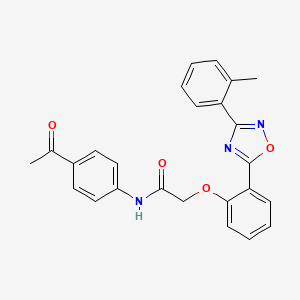 molecular formula C25H21N3O4 B7684173 N-(4-acetylphenyl)-2-(2-(3-(o-tolyl)-1,2,4-oxadiazol-5-yl)phenoxy)acetamide 