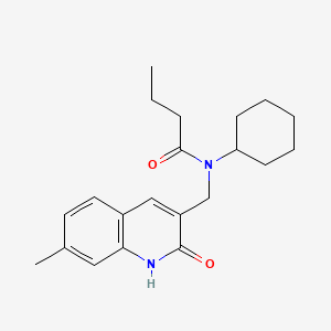 molecular formula C21H28N2O2 B7684189 N-cyclohexyl-N-((2-hydroxy-7-methylquinolin-3-yl)methyl)butyramide 