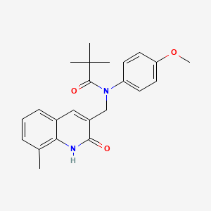 molecular formula C23H26N2O3 B7684196 N-((2-hydroxy-8-methylquinolin-3-yl)methyl)-N-(4-methoxyphenyl)pivalamide 