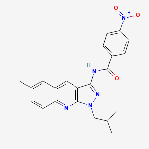 molecular formula C22H21N5O3 B7684328 N-(1-isobutyl-6-methyl-1H-pyrazolo[3,4-b]quinolin-3-yl)-4-nitrobenzamide 