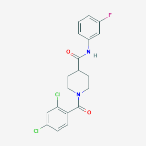 molecular formula C19H17Cl2FN2O2 B7684349 1-(2,4-dichlorobenzoyl)-N-(3-fluorophenyl)piperidine-4-carboxamide 