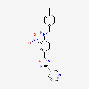 molecular formula C21H17N5O3 B7684397 N-[(4-Methylphenyl)methyl]-2-nitro-4-[3-(pyridin-3-YL)-1,2,4-oxadiazol-5-YL]aniline 