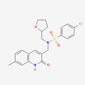 molecular formula C22H23ClN2O4S B7684465 4-chloro-N-((2-hydroxy-7-methylquinolin-3-yl)methyl)-N-((tetrahydrofuran-2-yl)methyl)benzenesulfonamide 