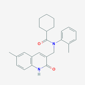 molecular formula C25H28N2O2 B7684468 N-((2-hydroxy-6-methylquinolin-3-yl)methyl)-N-(o-tolyl)cyclohexanecarboxamide 