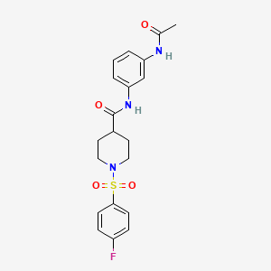 molecular formula C20H22FN3O4S B7684491 N-(3-acetamidophenyl)-1-((4-fluorophenyl)sulfonyl)piperidine-4-carboxamide 