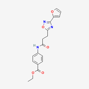 molecular formula C18H17N3O5 B7684499 Ethyl 4-{3-[3-(furan-2-YL)-1,2,4-oxadiazol-5-YL]propanamido}benzoate 