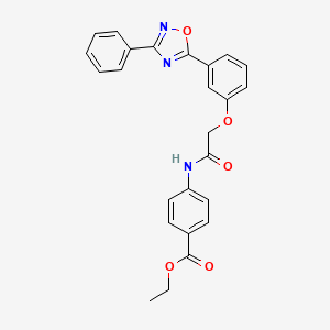 molecular formula C25H21N3O5 B7684642 Ethyl 4-{2-[3-(3-phenyl-1,2,4-oxadiazol-5-YL)phenoxy]acetamido}benzoate 