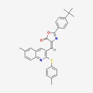 (4E)-2-(4-Tert-butylphenyl)-4-({6-methyl-2-[(4-methylphenyl)sulfanyl]quinolin-3-YL}methylidene)-4,5-dihydro-1,3-oxazol-5-one