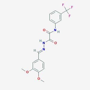 molecular formula C18H16F3N3O4 B7684818 (E)-2-(2-(3,4-dimethoxybenzylidene)hydrazinyl)-2-oxo-N-(3-(trifluoromethyl)phenyl)acetamide 