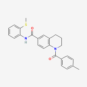 molecular formula C25H24N2O2S B7685136 N-(3-chloro-4-fluorophenyl)-1-(4-methylbenzoyl)-1,2,3,4-tetrahydroquinoline-6-carboxamide 