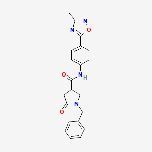 molecular formula C21H20N4O3 B7685143 1-benzyl-N-[4-(3-methyl-1,2,4-oxadiazol-5-yl)phenyl]-5-oxopyrrolidine-3-carboxamide 